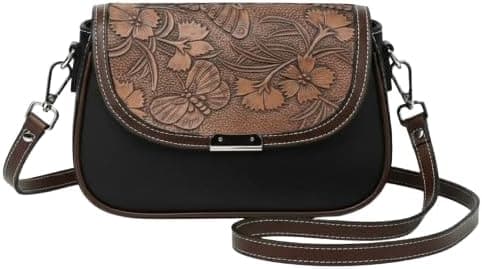 Vintage Floral Embossed Crossbody Bag for Women — PU Leather Shoulder Sling Bag