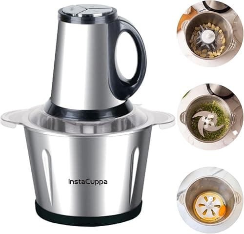 InstaCuppa Electric Chopper 300W 2L Stainless Steel with 3 Attachments & Garlic Peeler