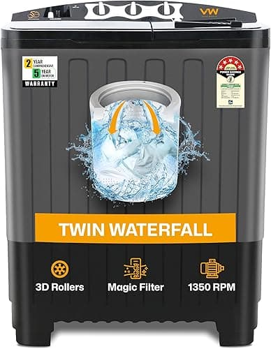 VW 7.5 Kg 5 Star AquaSpin Semi Automatic Top Load Washing Machine (AquaSpin0075P, Black)
