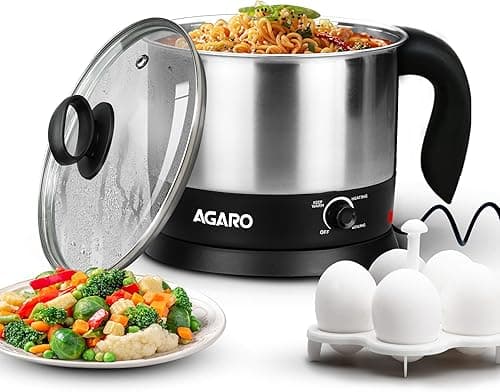 AGARO Esteem Multipurpose Electric Kettle 1.2L 600W with Egg & Grill Rack (Black)