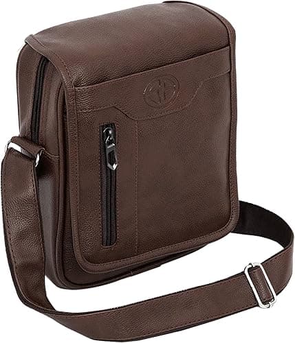 10 Inch Small PU Leather Sling Crossbody Travel Office Business Messenger Bag for Men & Women — Brown