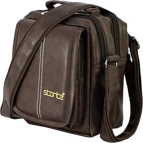 8 Inch PU Leather Multi-Pocket Small Sling Crossbody Shoulder Handbag for Men & Women — Brown