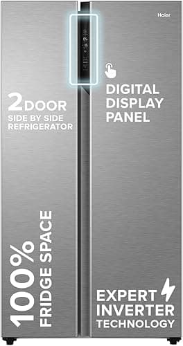 Haier 596L 3 Star Side-by-Side Frost Free Refrigerator with 100% Convertible & Expert Inverter (HES-690SS, Shiny Silver)