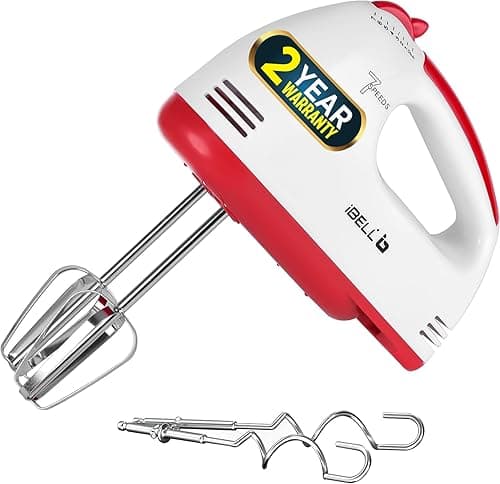 iBELL WHISK280 280W Hand Mixer with 7-Speed + Turbo & Dough Hooks (White)