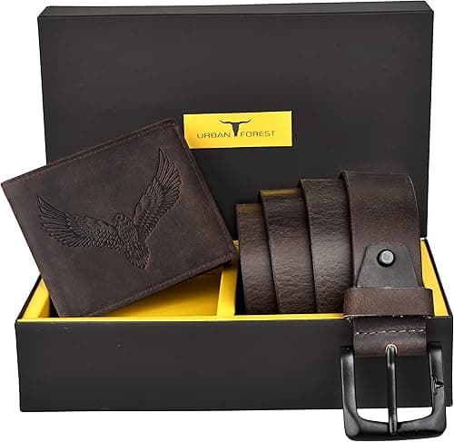 Zeke Vintage Brown Leather Wallet & Casual Brown Leather Belt Combo Gift Set for Men